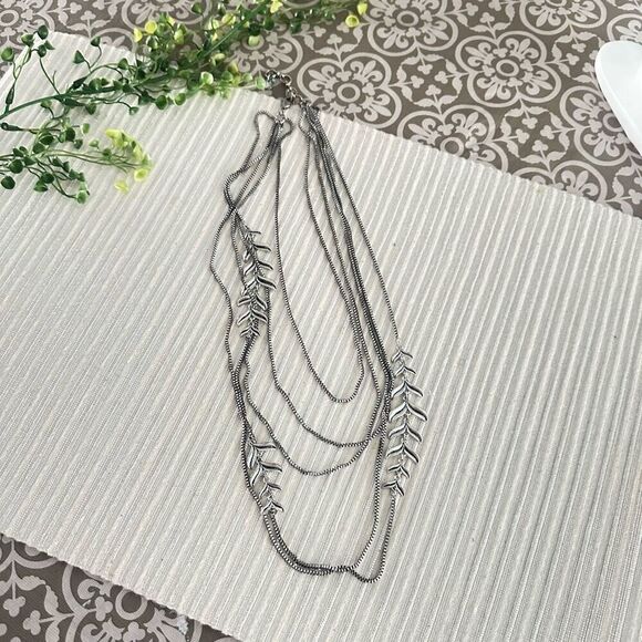 Lucky‎ Brand Silver Tone Layered Necklace Statement Leafy Vine - Picture 1 of 5